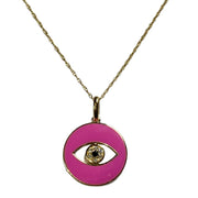 Fuchsia Pink Enamel Eye Of God Natural Diamond Necklace