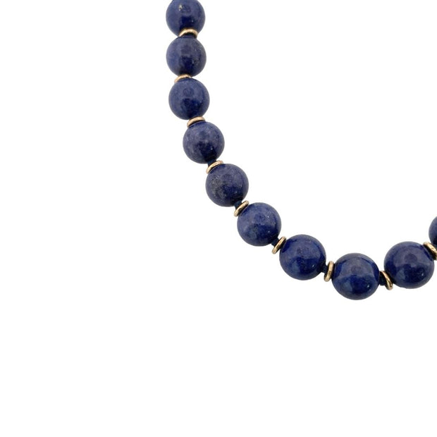 Vintage 18K Yellow Gold 18 inches Lapis Lazuli Beaded Necklace