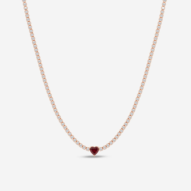 Heart Shaped Created Ruby and 6.60 Total Carat Weight Round Lab Grown Diamond Fashion Necklace