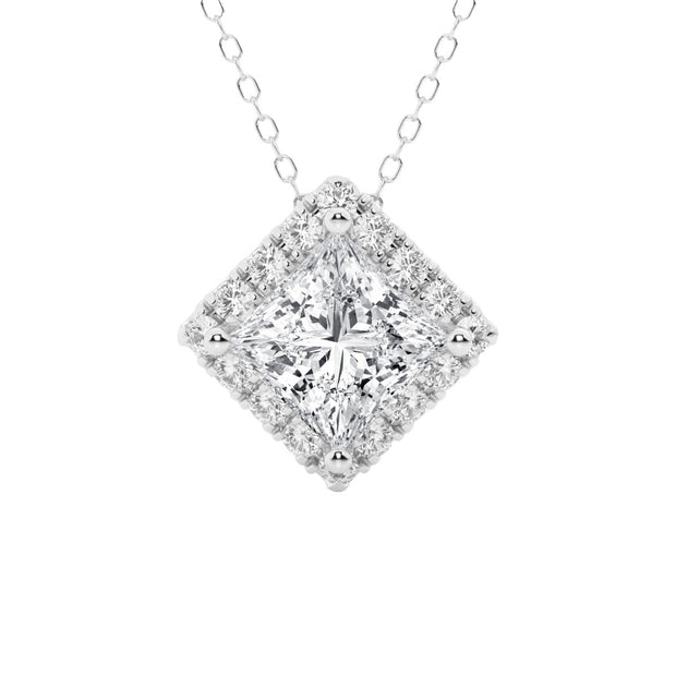 0.60 - 2.40 Total Carat Weight Princess Lab Grown Diamond Halo Pendant with Adjustable Chain