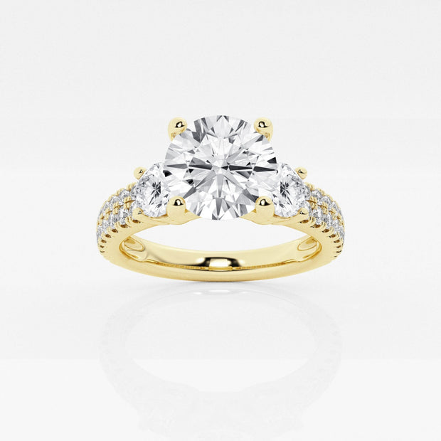 1.5 - 4 Total Carat Weight Round Lab Grown Diamond Engagement Ring with Double Row Side Accents