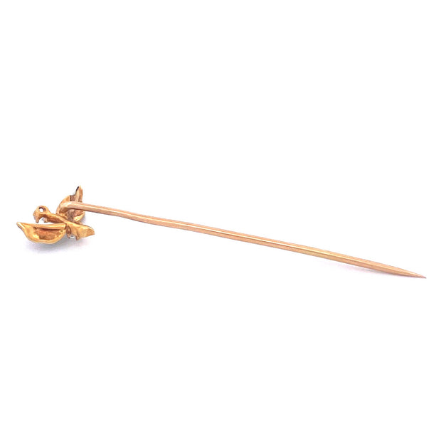 Exquisite 14k Yellow Gold Enamel Leaf with Natural Diamond Pin