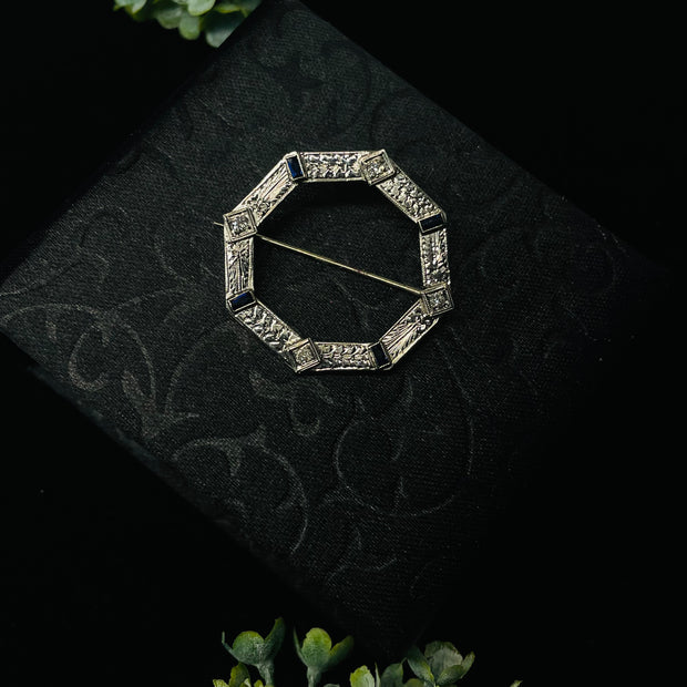 Dazzling 18K White Gold Octagonal Natural Diamond Pin