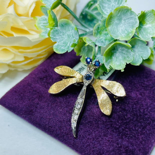 Exquisite 14K Yellow Gold Dragonfly Pin