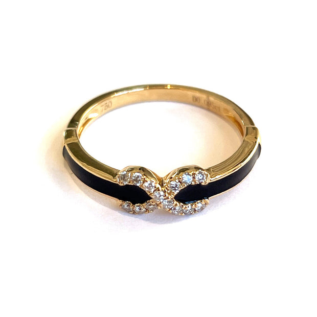 18k Yellow Gold Infinity Noir Enamel Natural Diamond Ring