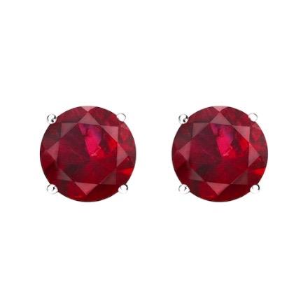 1.00 to 1.05 Carat Classic Gemstone Ruby Stud Earrings - 14K White Gold