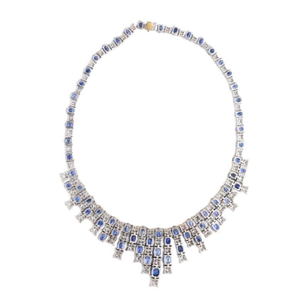 Blue Sapphire Necklace - Oval 89.60 Carat. - 18K White Gold