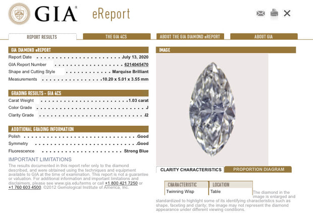 GIA Certified 1.03 Carat Marquise Natural Diamond Engagement Bargains