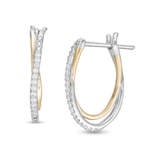 Beautiful TwoTone Crossover Natural Diamond Earring In White/Yellow Gold