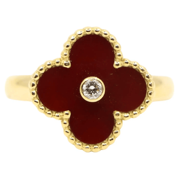 Van Cleef & Arpels 18k Yellow Gold Vintage Alhambra Carnelian Ring