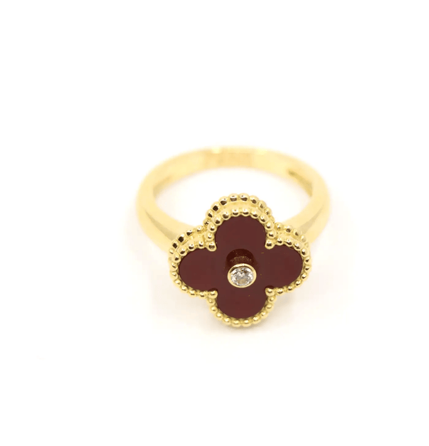 Van Cleef & Arpels 18k Yellow Gold Vintage Alhambra Carnelian Ring