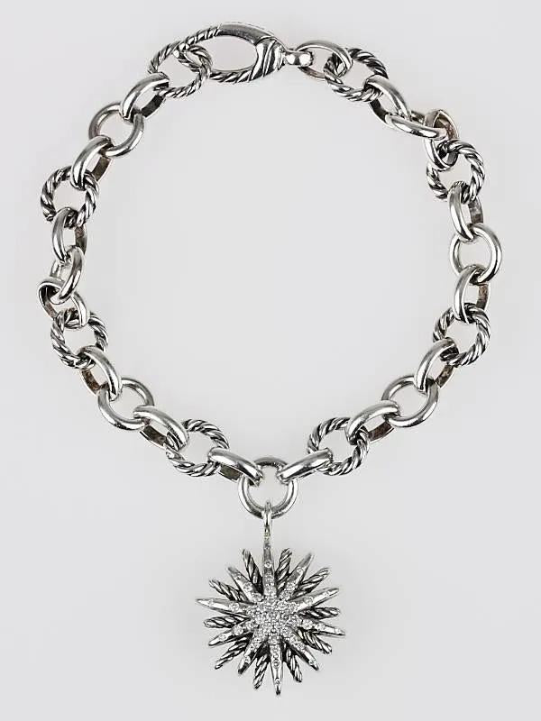 David Yurman Starburst Sterling Silver one Station Charm Bracelet