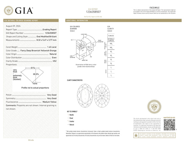 Fancy Oval GIA Certified 1.43 ct Deep Brownish Yellowish Orange Natural Diamond