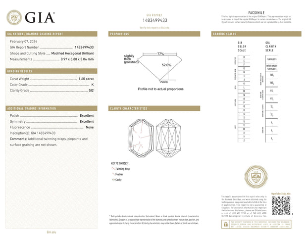 Exquisite 1.6ct Hexagonal-Cut Natural Diamond SI2 GIA Certified