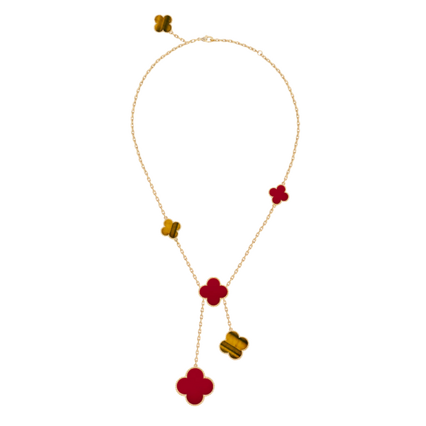 Van Cleef & Arpels Msgic Alhambra 6 Motif 18k Yellow Gold Carnelian Necklace