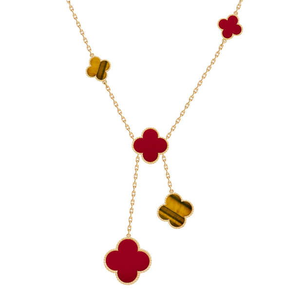 Van Cleef & Arpels Msgic Alhambra 6 Motif 18k Yellow Gold Carnelian Necklace