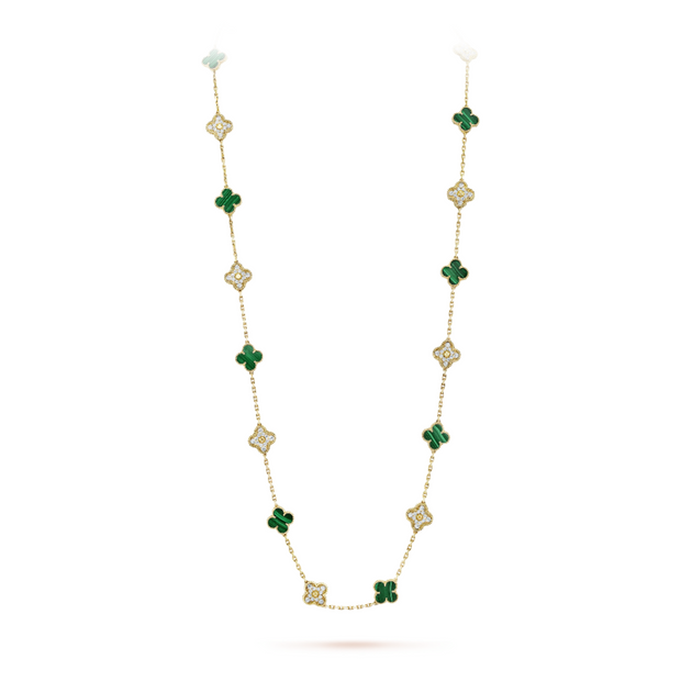 Van Cleef & Arpels vintage Alhambra 20 motifs and malachite long Diamond Necklace