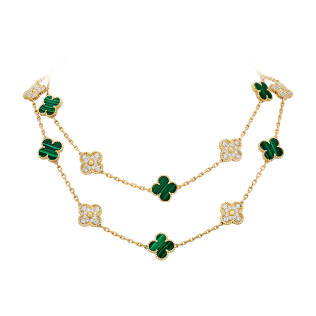 Van Cleef & Arpels vintage Alhambra 20 motifs and malachite long Diamond Necklace