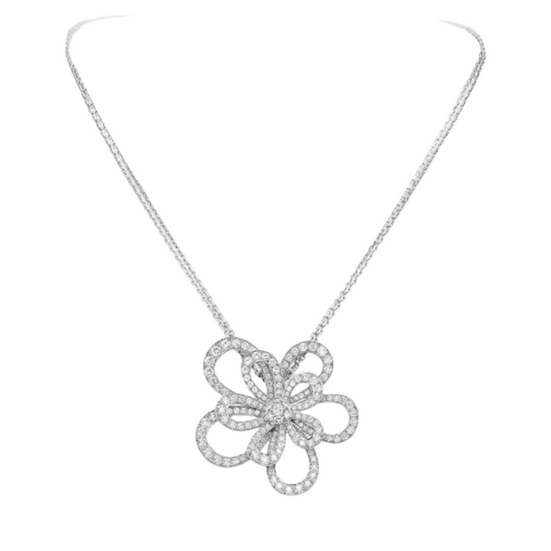 Van Cleef & Arpels 18k White Gold convertible Flowerlace Diamond Clip and Pendant