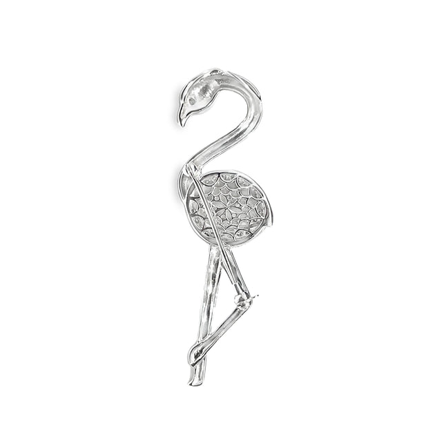 14K WHITE GOLD SAPPHIRE AND AMETHYST DIAMOND FLAMINGO BROOCH