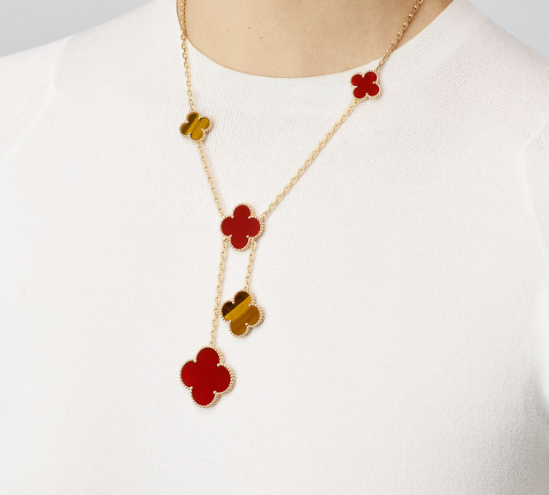 Van Cleef & Arpels Msgic Alhambra 6 Motif 18k Yellow Gold Carnelian Necklace