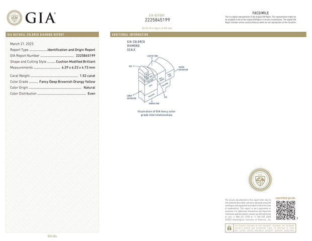 GIA Certified 1.52 ct Cushion Fancy Deep Brownish Orangy Yellow Natural Diamond