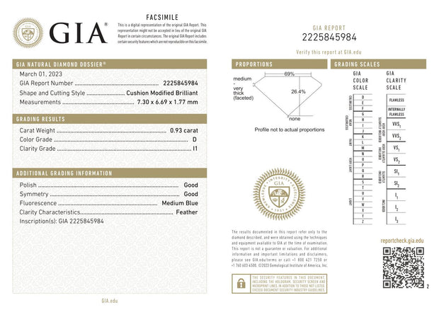 0.93 Carat Cushion Brilliant Gia Certified Natural Diamond