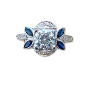 1 Carat Art Deco Style Sapphire Diamond Ring in 18K