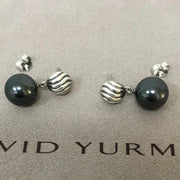 David Yurman Black Onyx and Sterling Silver Carved Ball Drop Earrings