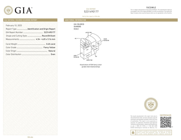 GIA Certified 0.45ct Fancy Yellow Round SI1 Natural Diamond