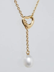 TIFFANY & CO Elsa Peretti 18k Yellow Gold Open Heart Lariat Necklace