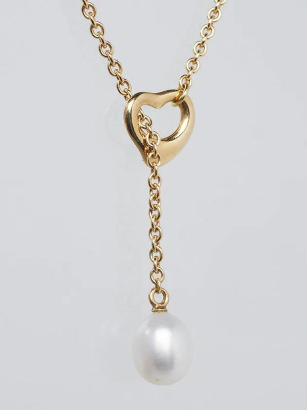 TIFFANY & CO Elsa Peretti 18k Yellow Gold Open Heart Lariat Necklace