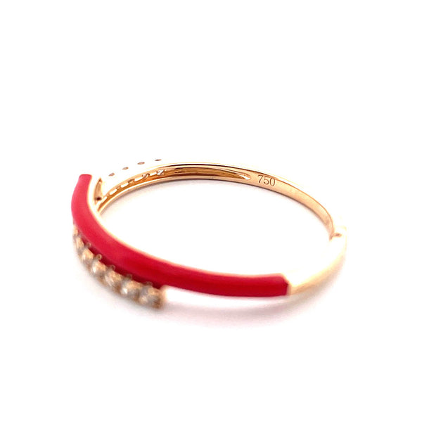 14K Yellow Gold Red Enamel Diamond Ring