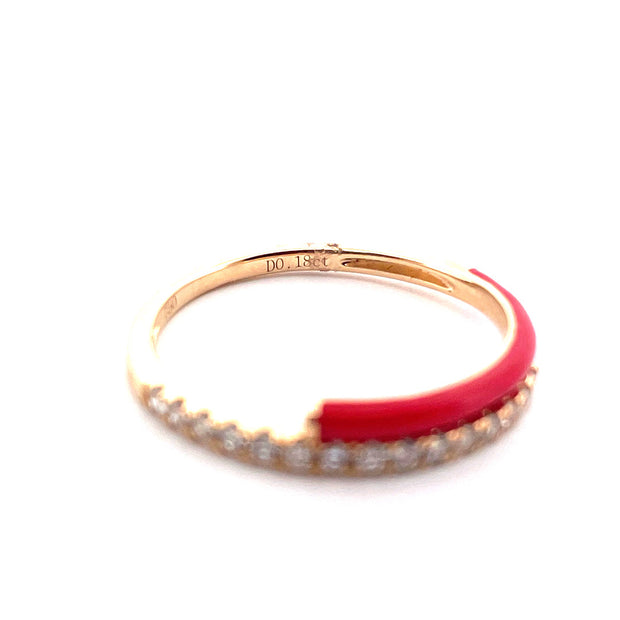 14K Yellow Gold Red Enamel Diamond Ring