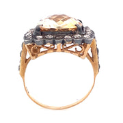 Vintage 18k Yellow Gold Citrine and Diamond Ring