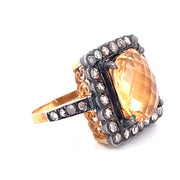 Vintage 18k Yellow Gold Citrine and Diamond Ring