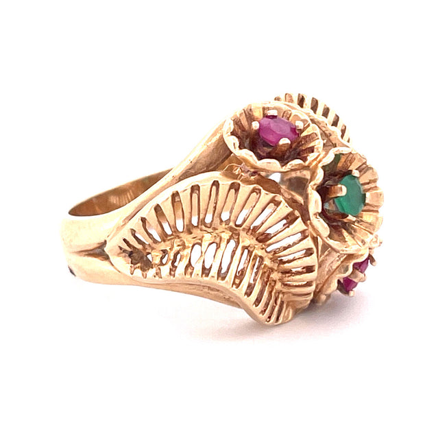 Vintage 14k Yellow Gold Ruby and Emerald Ring