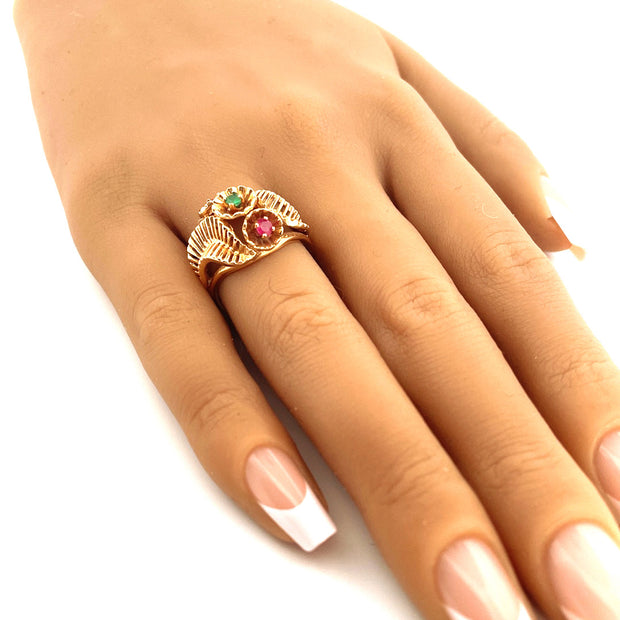 Vintage 14k Yellow Gold Ruby and Emerald Ring