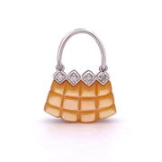 14k White Gold Shell, Mother of Pearl & Onyx Bag Charm Pearl Bracelet