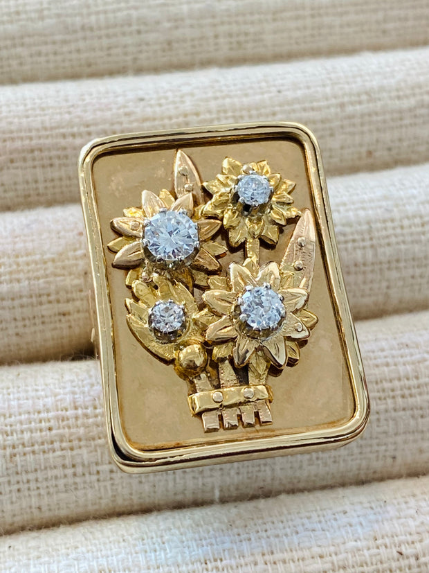 Vintage 1950’s Solid Floral Diamond Ring in 14K