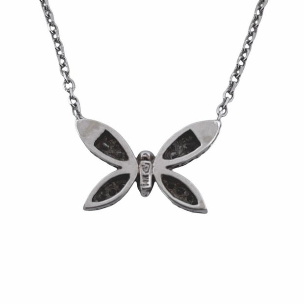 Exquisite 14K White Gold Natural White Diamonds Butterfly Necklace