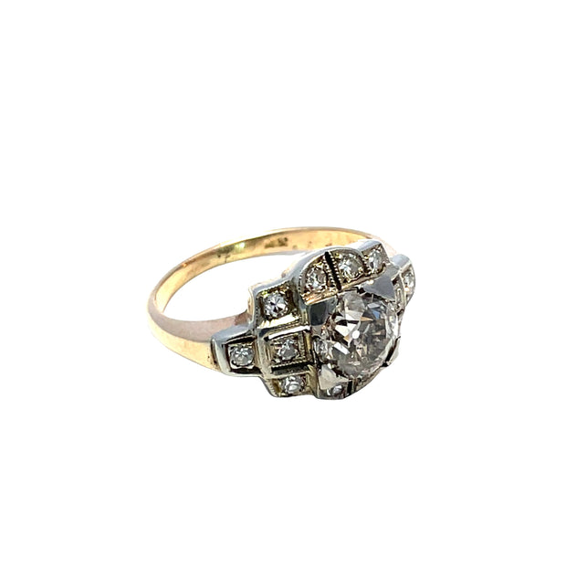 14K Yellow gold & Platinum Ring With Natural Rose Cut Diamond
