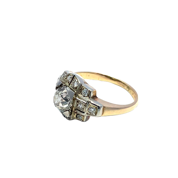 14K Yellow gold & Platinum Ring With Natural Rose Cut Diamond