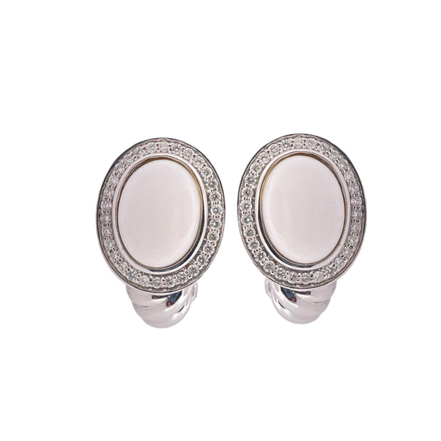 Glamorous 14K White Gold diamonds and white oval earrings