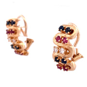 Elegant 14k Yellow Gold Multicolor Diamond Earrings