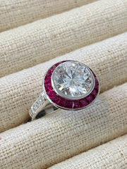 3.00 Carat Art Deco Style Ruby Diamond Ring in 18K