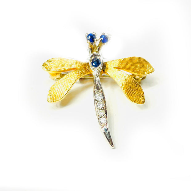 Exquisite 14K Yellow Gold Dragonfly Pin