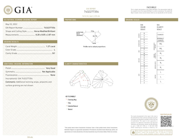 Gia Certified 1.27ct Horse Modified Brilliant L SI1 Diamond Ring in 18k Gold