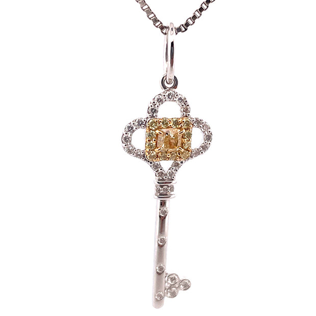 Exquisite 18k White Gold Diamond Key Necklace
