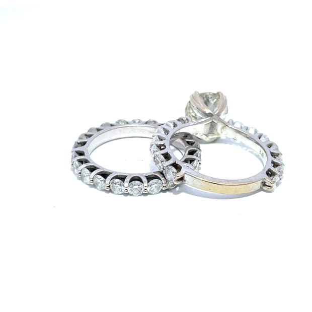 18K White Gold GIA Certified Natural Diamond Bridal Set Rings